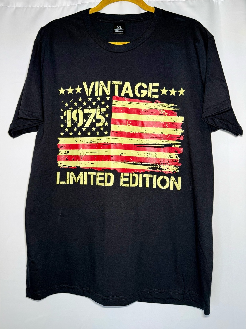 NWT Vintage 1975 Limited Edition Graphic Tee XL Black USA Flag Birthday Shirt